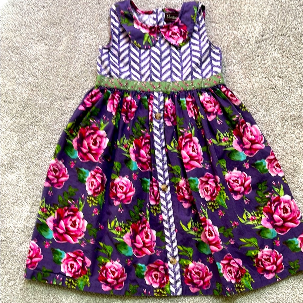 Mustard Pie Girls Floral Mixed Print Dress in Purple and Pink Size 6